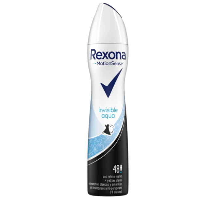Antiperspirant REXONA Invisible Aqua 150ml oferă protecție eficientă împotriva transpirației și mirosurilor neplăcute,