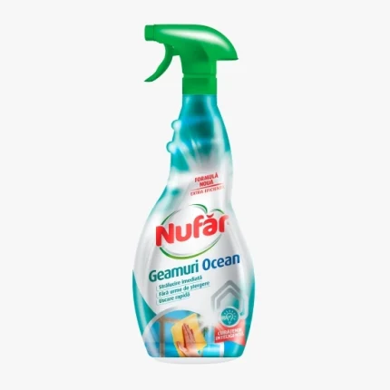 Detergent geamuri Nufar 500ml Ocean pentru o strălucire impecabilă a feroneriilor tale. Formula sa specială îndepărtează