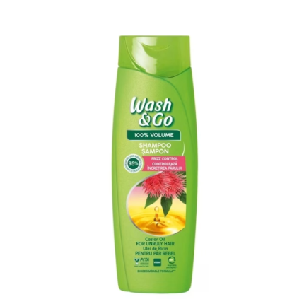 Ulei de ricin WASH&GO pentru păr rebel 360ML, ideal pentru hidratarea și îmblânzirea părului neascultător. Formula sa