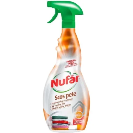 Nufar Soluție îndepărtare pete, 500 ml, cu pompă, este alegerea ideală pentru curățarea eficientă a diverselor tipuri de