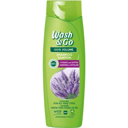 Sampon Wash&Go cu lavanda 360ML oferă o experiență revitalizantă pentru părul tău. Formula sa delicată curăță eficient,