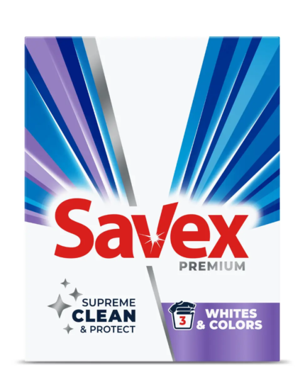 Detergent manual SAVEX 400g pentru alb și culori, formulă eficientă pentru curățarea țesăturilor, îndepărtează petele