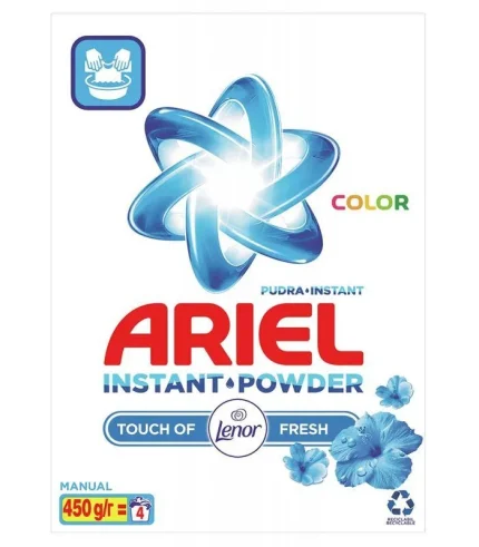 Detergent manual Ariel pudră Touch of Lenor Fresh Color, 4 spălări, 450 g. Ideal pentru îndepărtarea petelor și menținerea