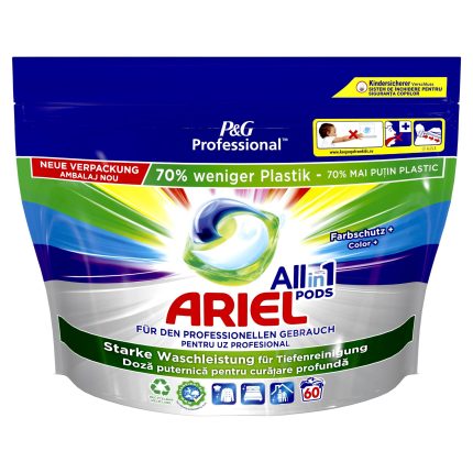 Detergentul ARIEL Capsule Professional Allin1 Pods COLOR, 60 bucăți, oferă o soluție eficientă și convenabilă pentru