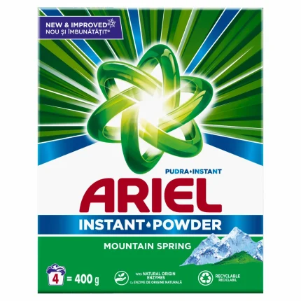 Detergent automat ARIEL Mountain Spring 400 g oferă o curățare profundă și eficientă pentru hainele tale. Formula sa