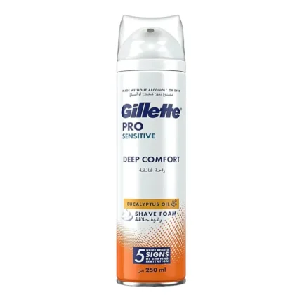 Gillette spuma de ras 250 ml Pro Sensitive Deep Comfort este soluția perfectă pentru o bărbierire delicată și confortabilă.