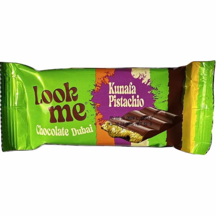 Ciocolata Premium Look Me Ciocolata Dubai cu gust rafinat de Kunafa, fistic și kataif, 51 g. Această delicatesă îmbină