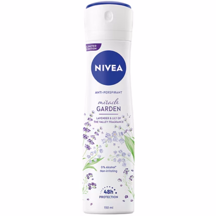 Deodorant spray Nivea Miracle Garden Lavender & Lily of Valley 150 ml oferă o protecție eficientă împotriva mirosurilor