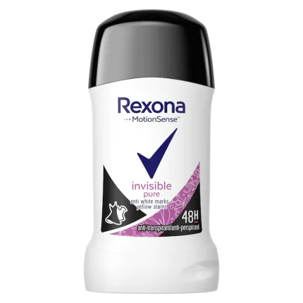 Deodorant antiperspirant stick Rexona Invisible Pure 40 ml oferă protecție eficientă împotriva transpirației și a