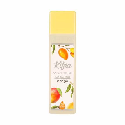 Prafum de rufe Kifra Mango 200 ml pentru 80 de spălări. Oferă o aromă fresh și tropicală, împrospătând hainele tale cu un