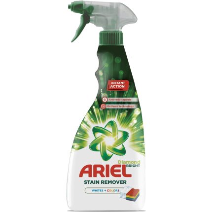 Spray pentru indepartarea petelor Ariel Diamond Bright 750ml este soluția perfectă pentru a elimina petele dificile de pe