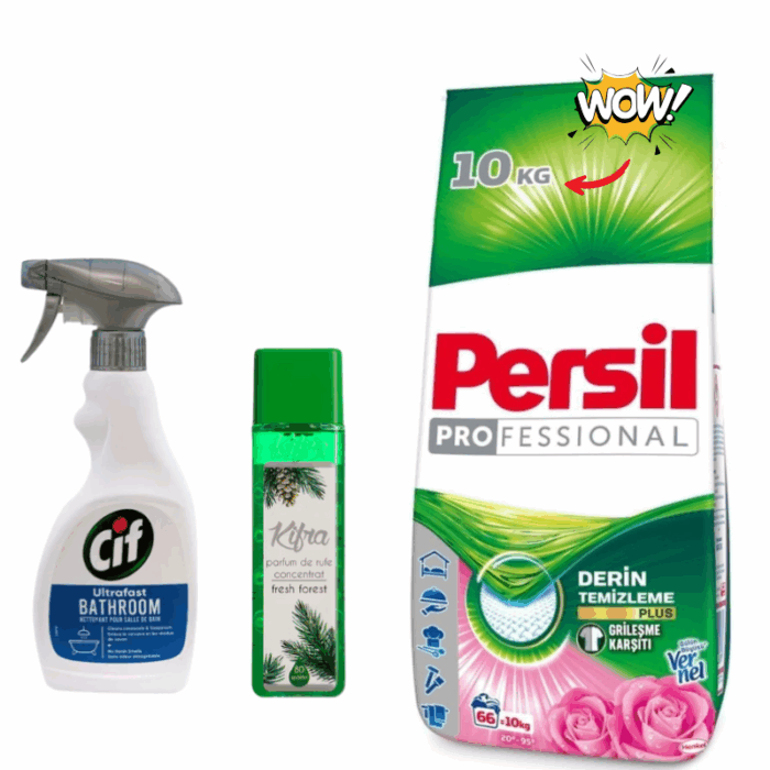 Pachet 8: Detergent Persil 10Kg +Cif Solutie de curatat baia+Prfum de rufe Kifra Fresh Forest - imagine 1