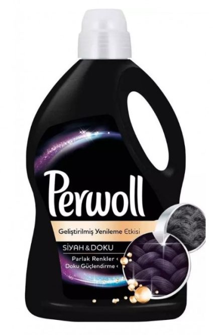 Detergent lichid Perwoll 3L pentru rufe negre, ideal pentru 60 de spălări. Formula sa specială protejează culorile și
