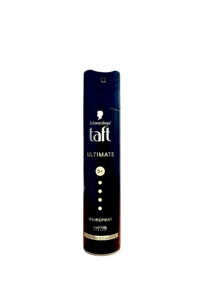 Spray fixativ Schwarzkopf Taft Ultimate 250ml pentru o coafură durabilă și rezistentă. Oferă fixare puternică și strălucire,