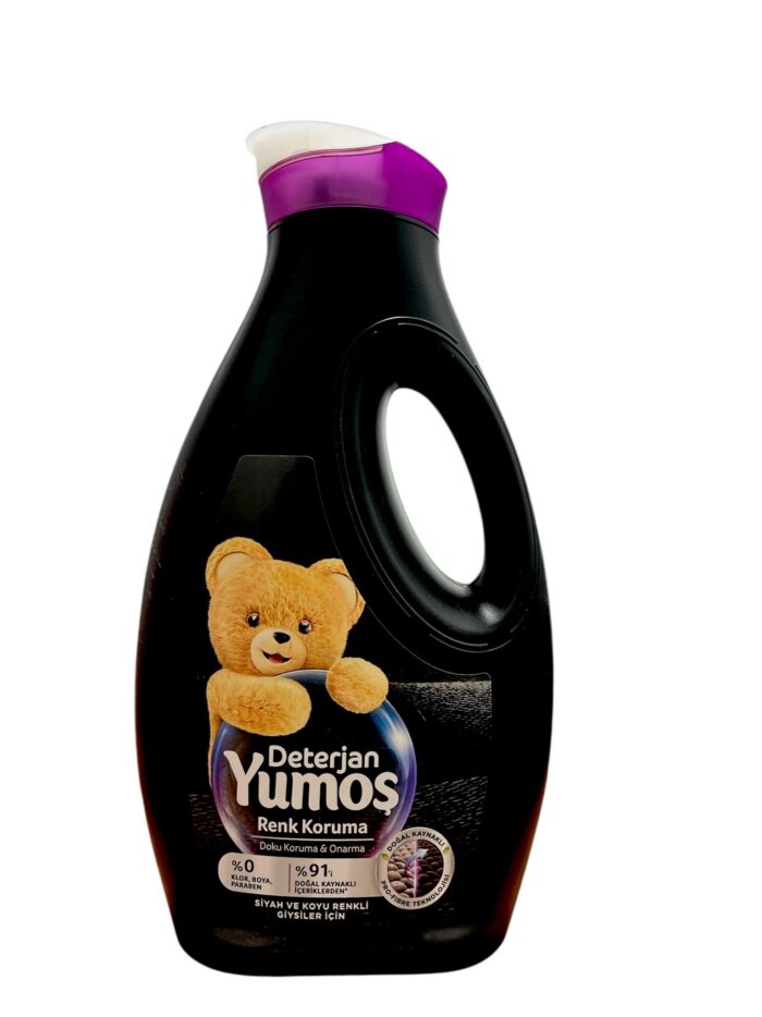 Detergent lichid Yumos pentru haine negre 1.690ml, ideal pentru păstrarea intensității culorii și prevenirea decolorării.