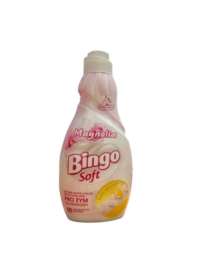 Bingo balsam de rufe magnolia soft 1.440 litri oferă o experiență de spălare delicată, lăsând hainele moi și parfumate.