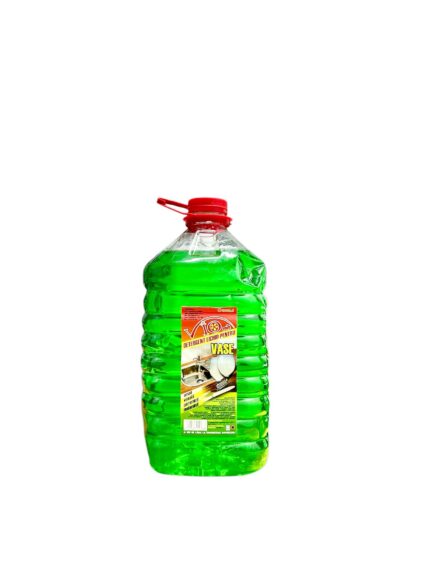 Detergent lichid pentru vase Vio 5L, formula puternică pentru îndepărtarea grăsimilor, eficiență sporită și spumă abundentă.