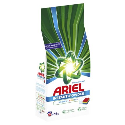 Detergent Ariel 10 kg pentru rufe albe și colorate, formulă eficientă pentru îndepărtarea petelor, protejează culorile și
