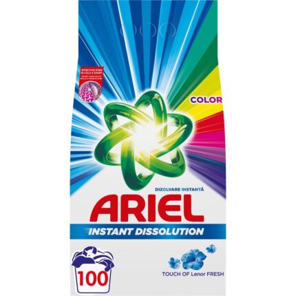 Detergent Ariel Color Touch cu Lenor 10 kg, ideal pentru rufe colorate, oferă o curățare profundă și o prospețime de lungă