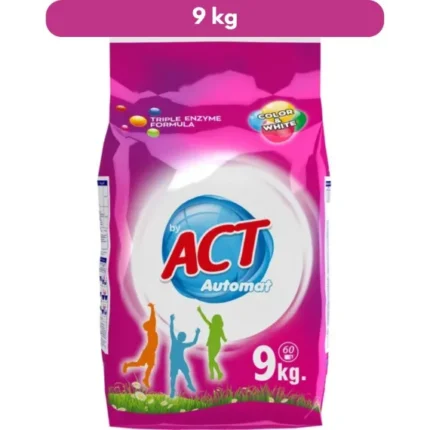 Detergent act color&white 9kg pentru rufe. Formula specială protejează culorile și albul, asigurând o curățare eficientă.