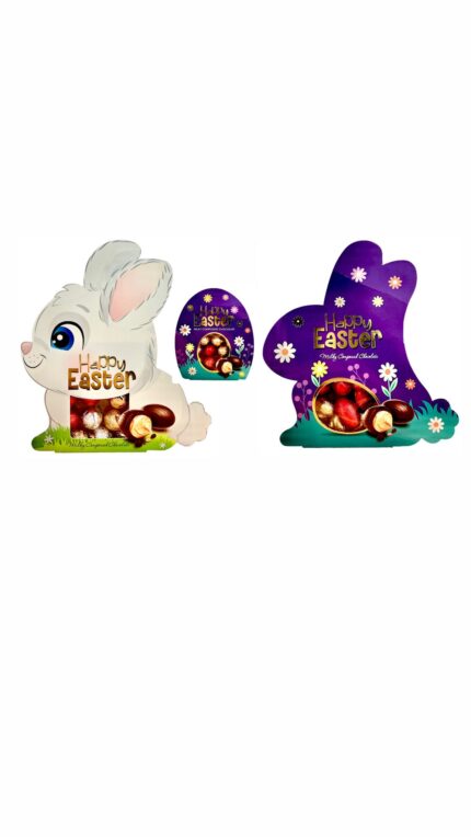 Ou cu Ciocolata in forma de Iepuras Happy Easter Set 3 Cutii 3x120gr este alegerea perfecta pentru sarbatorile de Paste.