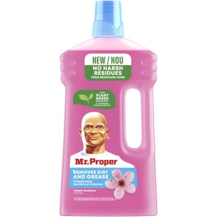 Detergent Mr Proper cu aromă de flori de cireș pentru pardoseală 1L, ideal pentru curățarea eficientă a suprafețelor.