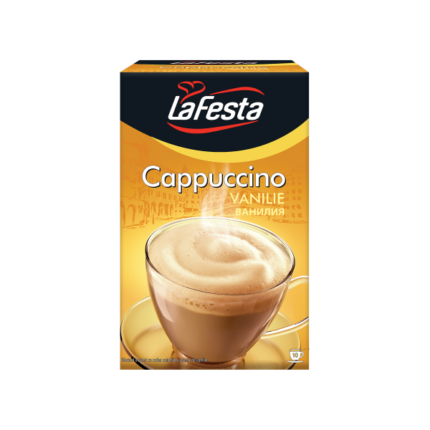 Cumpără LaFesta Cappuccino Vanilie, un amestec delicios de cafea instant cu aromă de vanilie, disponibil în pachet de 10