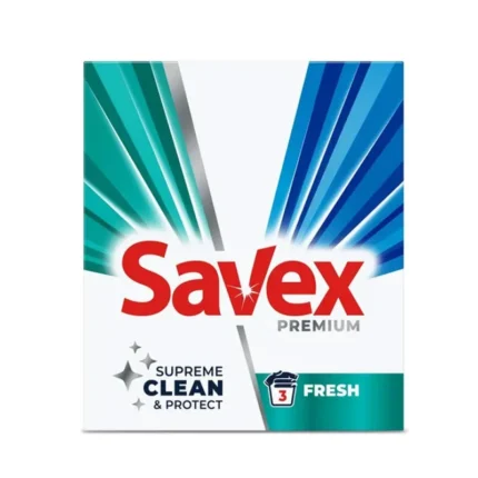 Detergent de rufe automat pudră SAVEX Fresh 300g pentru o curățare eficientă și un parfum proaspăt. Formulă specială care