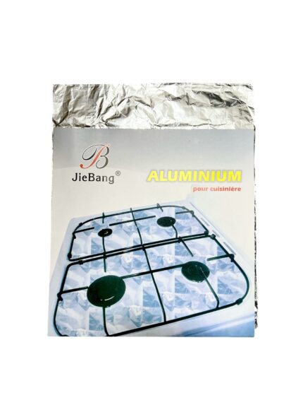 Folie aluminiu Jie Bang pentru aragaz 50x60cm, ideală pentru protejarea suprafețelor de gătit. Rezistentă la temperaturi