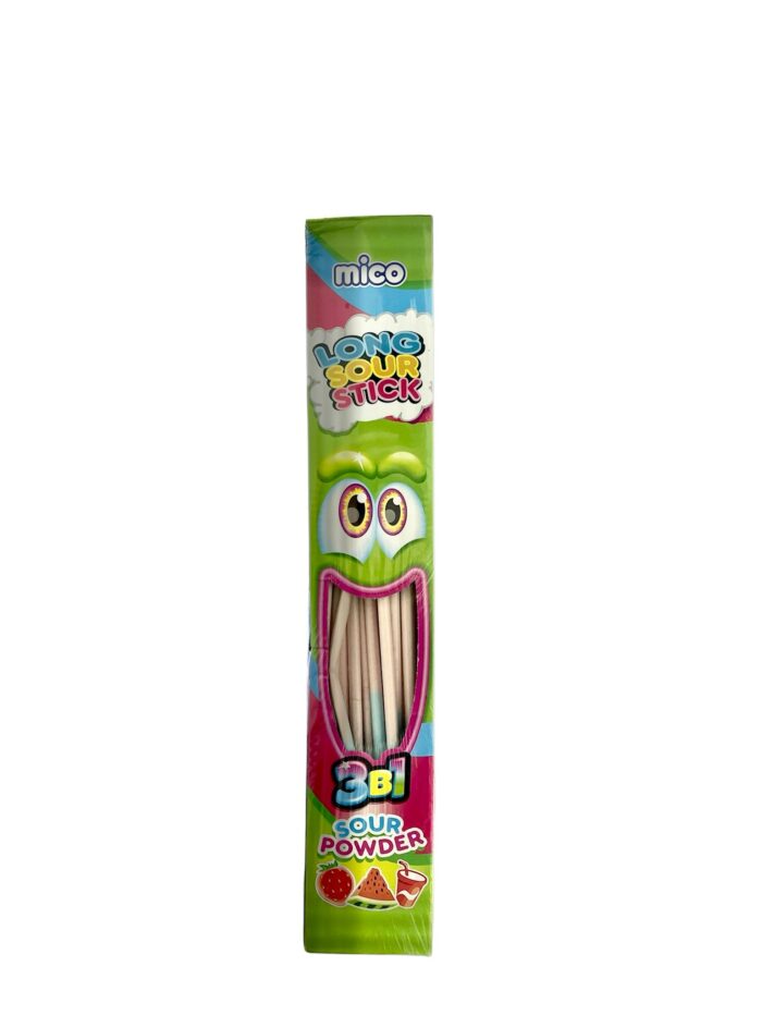 Mico long sour stick 12gr x 60buc este o gustare delicioasă și acidulie, perfectă pentru cei care iubesc dulciurile cu un