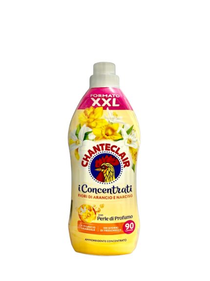 Balsam Chanteclair cu parfum de flori de portocal și narcisă, 90 de spălări, 1.800 ml. Oferă îngrijire delicată rufelor