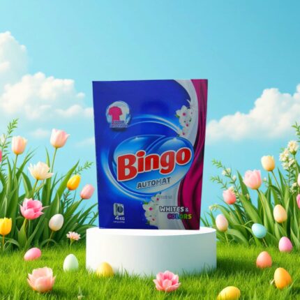 Detergent automat Bingo Whites&Colors 4kg oferă o curățare eficientă pentru rufe albe și colorate. Formula sa specială