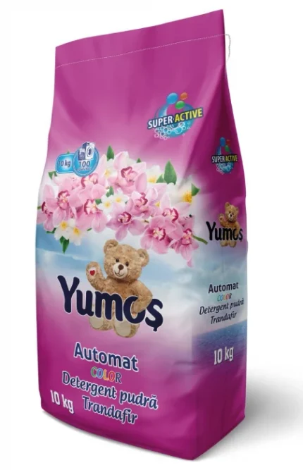 Detergent automat Yumos pentru rufe colorate, parfum trandafir, 10 kg, ideal pentru îngrijirea hainelor tale. Oferă curățare