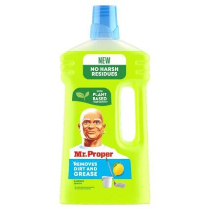 Detergentul Mr Proper cu aromă de lavandă și lămâie, 1 litru, oferă o curățare profundă și eficientă pentru toate