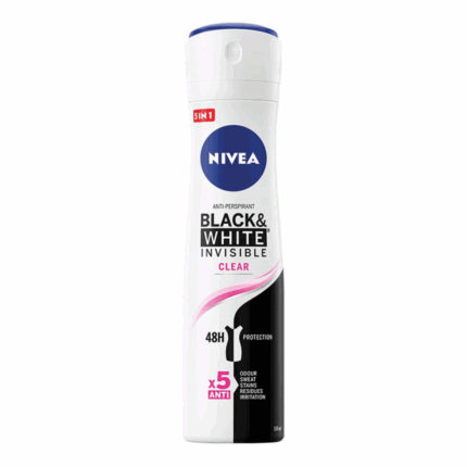 Deodorant Nivea pentru femei Black & White Invisible Clear 150ml, protecție eficientă împotriva transpirației, formulă fără