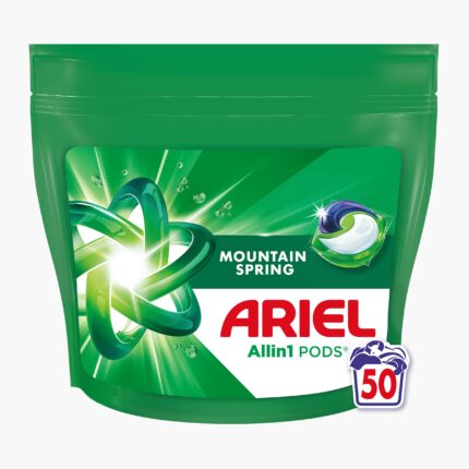 Capsule de detergent Ariel Mountain Spring 50 buc pentru rufe curate si parfumate. Aceste capsule oferă o curățare profundă