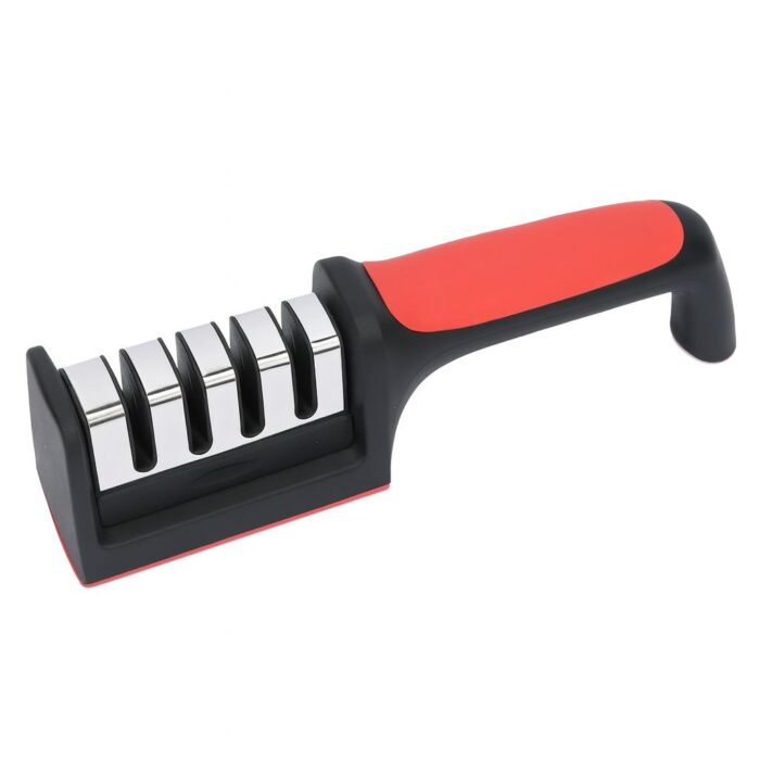 Dispozitiv pentru ascutit cutite cu 3 pozitii, rosu/negru, material inox si ABS, 21.5x5x6 cm - imagine 2