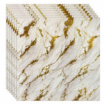 Tapet 3D Autoadeziv Alb cu Auriu MH-094, Panouri 60×60 cm, Design Modern, Montaj Rapid