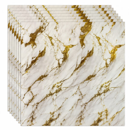 Tapet 3D Autoadeziv Alb cu Auriu MH-094, Panouri 60×60 cm, Design Modern, Montaj Rapid